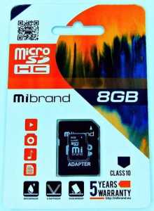 Карта пам’яті MicroSD 8Gb Wibrand (class10 + SD адаптер) (WICDHC10/8GB-A)