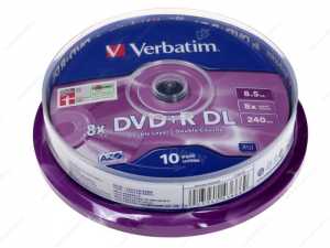 Диск DVD+R 8.5Gb Verbatim 8x, CakeBox 10, Dual Layer (за ШТ)