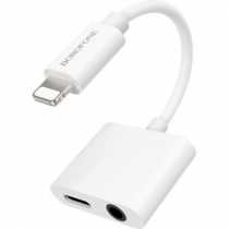 Перехідник AUX Lightning to 3.5mm + Lightning Borofone Digital audio Converter, білий (BV12W)