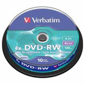Диск DVD+RW 4,7Gb Verbatim 4x Cake box 10 (за ШТ)